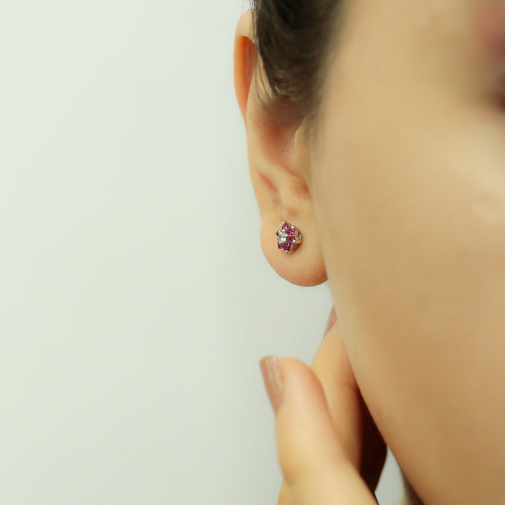 Diamond Ruby Daisy Earrings