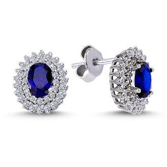 Diamond Oval Sapphire Entourage Earrings