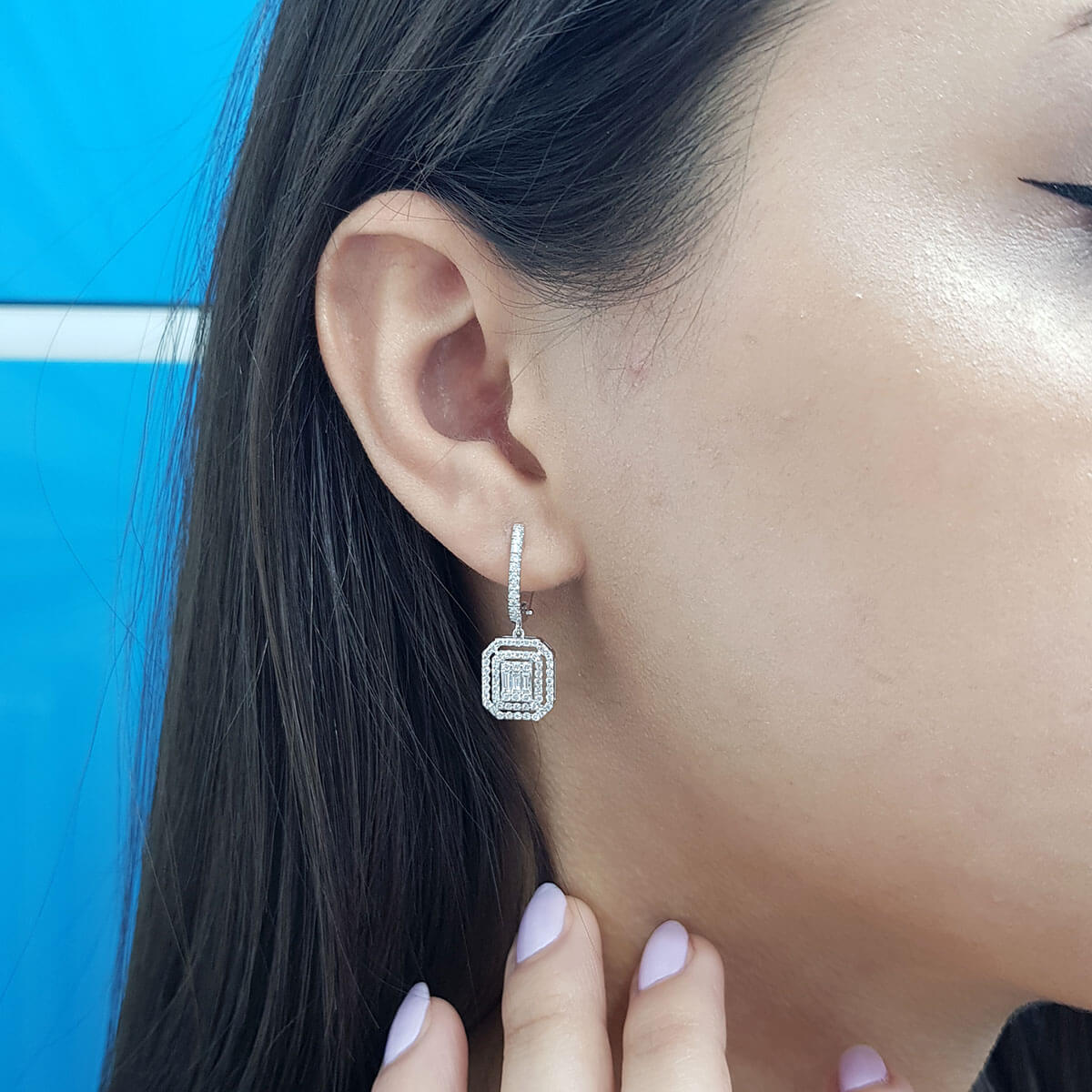 0.95 Carat Baguette Diamond Earrings