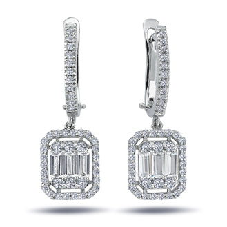 0.98 Carat Baguette Diamond Earrings