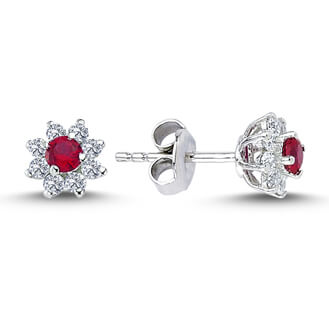 Diamond Ruby Flower Earrings