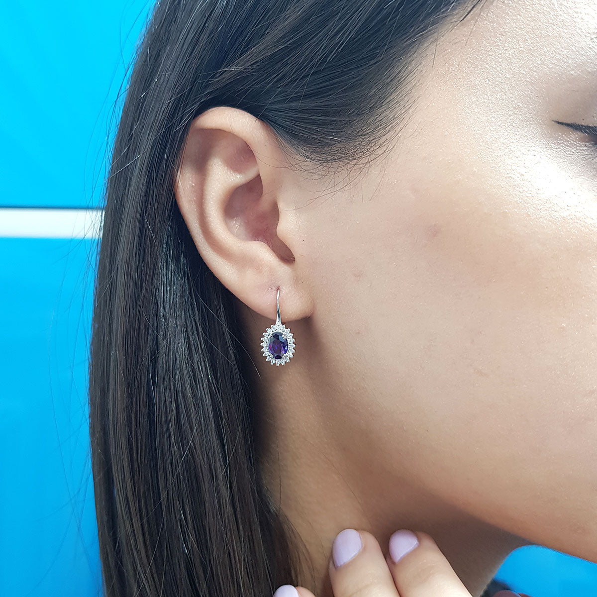 Diamond Oval Amethyst Entourage Earrings