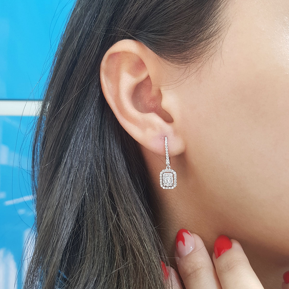 0.73 Carat Baguette Diamond Earrings