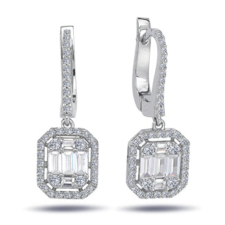1.31 Carat Baguette and  Four-Corner Diamond Earrings