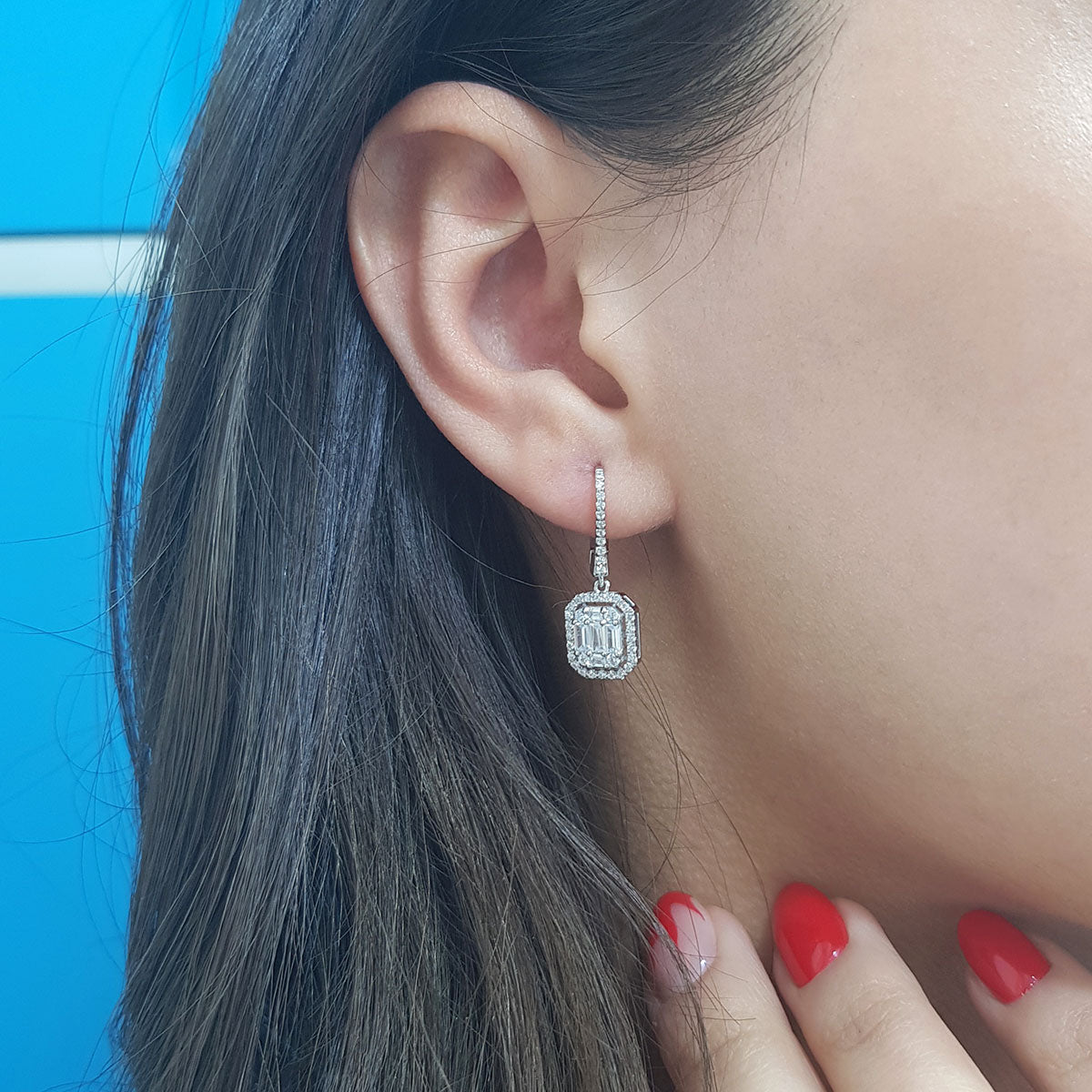 1.31 Carat Baguette and  Four-Corner Diamond Earrings