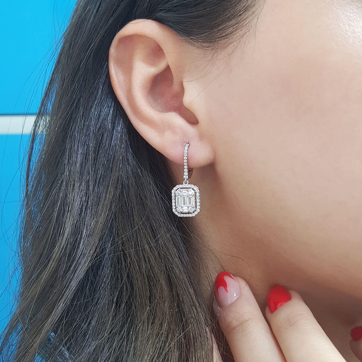 1.36 Carat Baguette & Four-Corner Diamond Earrings