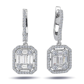 1.36 Carat Baguette & Four-Corner Diamond Earrings