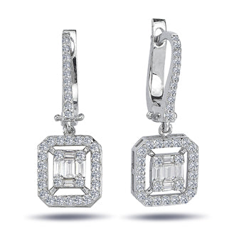 0.73 Carat Baguette & Four-Corner Diamond Earrings