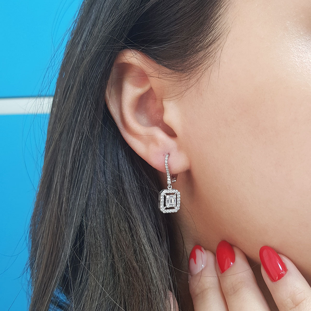 0.73 Carat Baguette & Four-Corner Diamond Earrings
