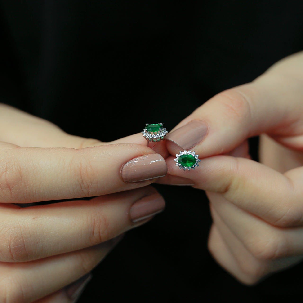 Diamond Oval Emerald Entourage Earrings