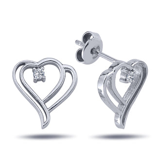 Single Stone Diamond Double Heart Earrings