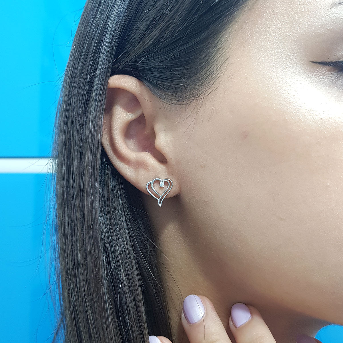 Single Stone Diamond Double Heart Earrings
