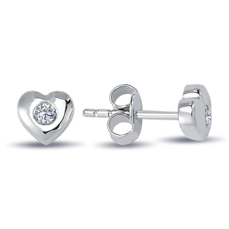 0.10 Carat Diamond Solitaire Heart Earrings