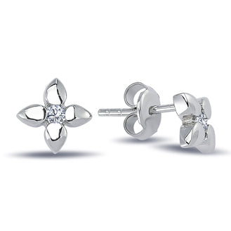 0.10 Carat Diamond Solitaire Flower Earrings