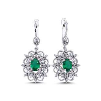 Diamond Oval Emerald Earrings