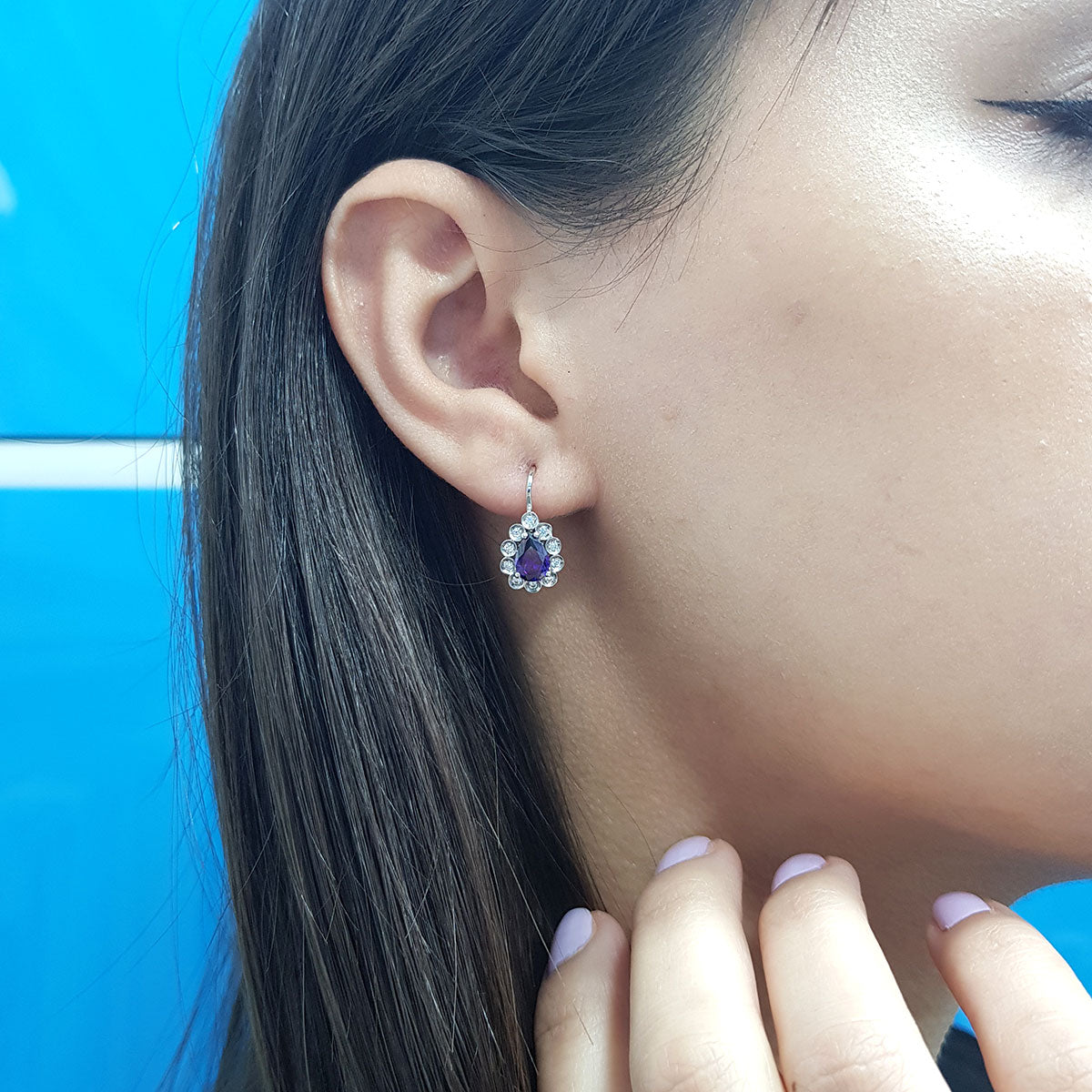 Diamond Teardrop Amethyst Earrings