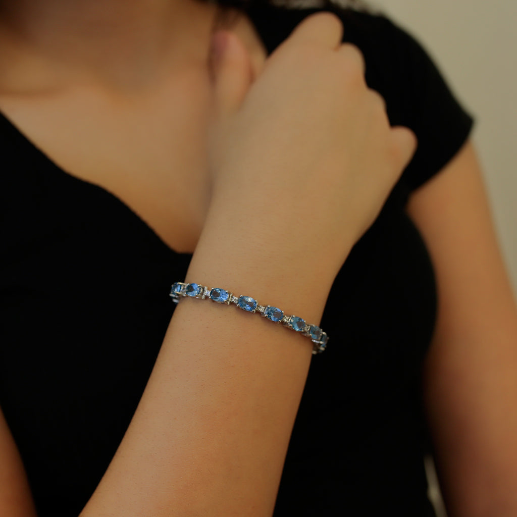 Diamond Oval Blue Topaz Bracelet